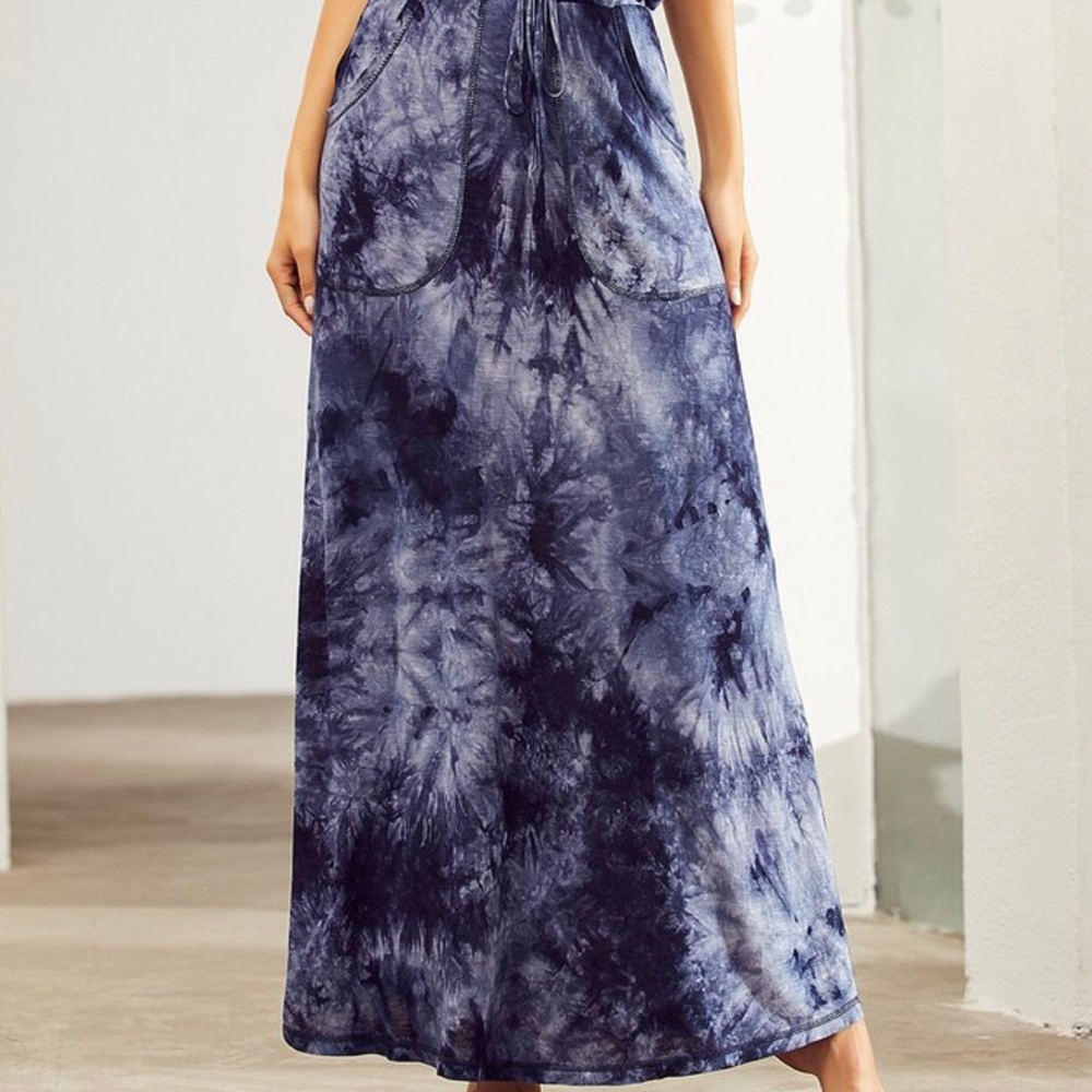 Navy & White Tie-Dye Pocket Maxi Skirt